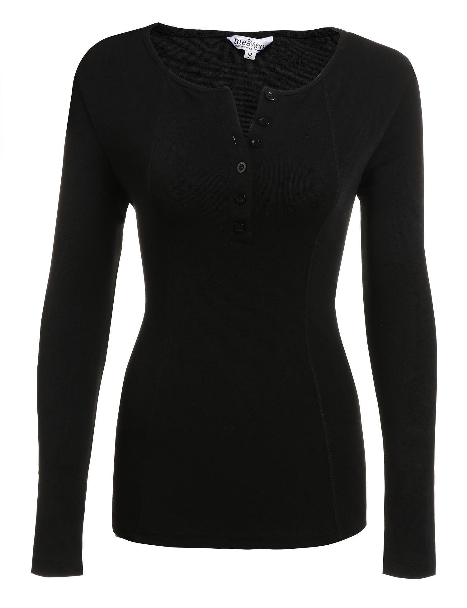 Black New Women Casual O-Neck Long Sleeve Knit Slim Button Solid Pullover