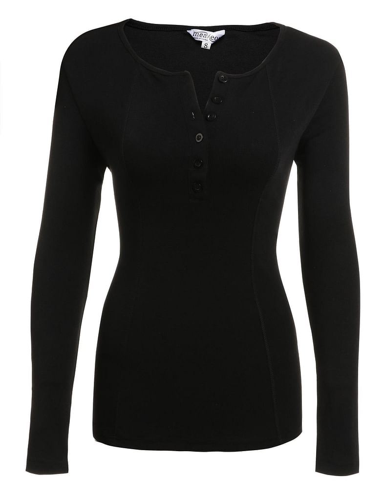 Black New Women Casual O-Neck Long Sleeve Knit Slim Button Solid Pullover