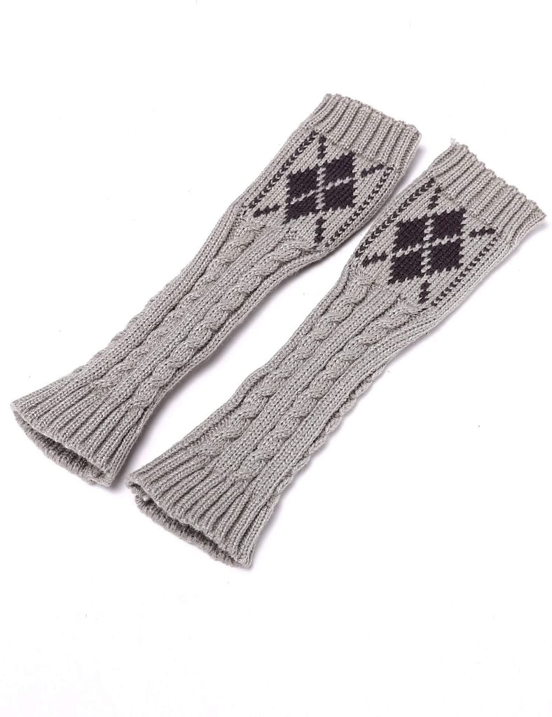 Gray New Women Winter Arm Warmers Half Finger Knitted Fingerless Gloves