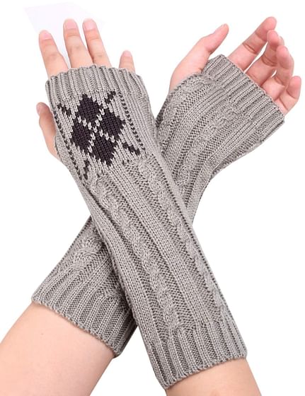 Gray New Women Winter Arm Warmers Half Finger Knitted Fingerless Gloves