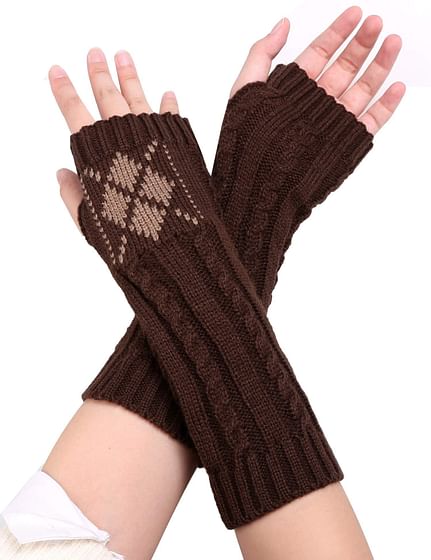 Coffee New Women Winter Arm Warmers Half Finger Knitted Fingerless Gloves