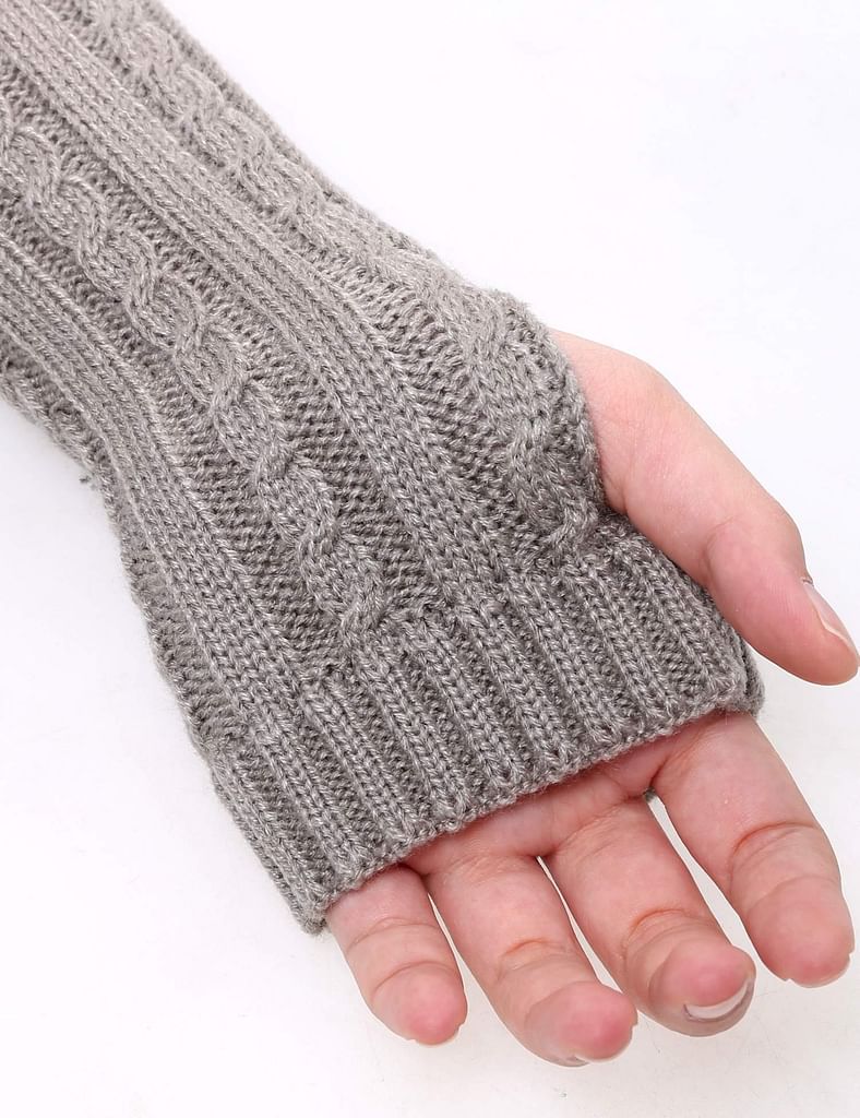 Coffee New Women Winter Arm Warmers Half Finger Knitted Fingerless Gloves